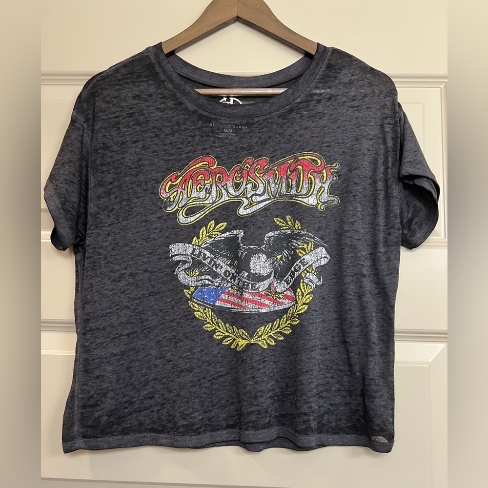 Aerosmith Graphic Tee - Charcoal - Medium - Livin On The Edge - Gray Band Tee